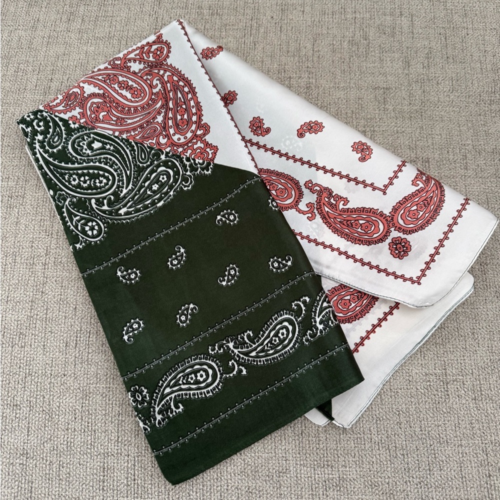 Red and green scarf with paisley pattern